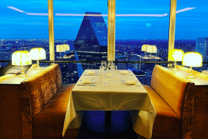 Photo of the seats and view up at the Monarch Restaurant in Dallas