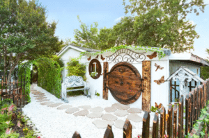 Photo of the exterior of the Airbnb Hobbit House located near Dallas