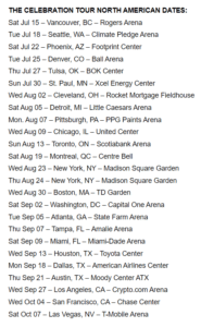 Image showing dates and venues from Madonna's 2023 North America tour 