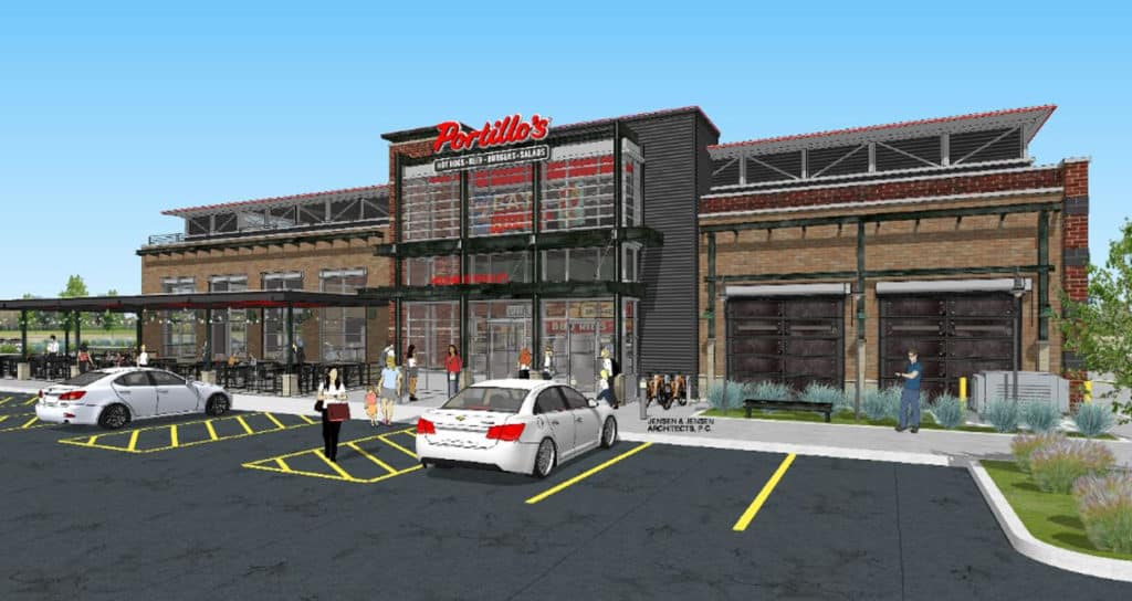 Image of a rendering of the new Portillo's restaurant near Dallas