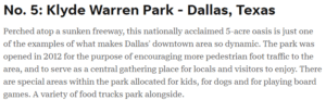 Image showing USA Today's description of Klyde Warren Park in Dallas, Texas