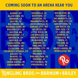 Image showing the list of places across the United States that Ringling Bros. and Barnum & Bailey will visit