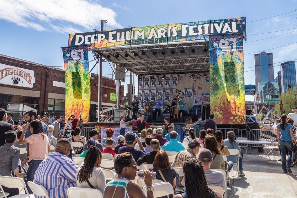 Image showing a stage at the Deep Ellum Arts Festival in a previous year.
