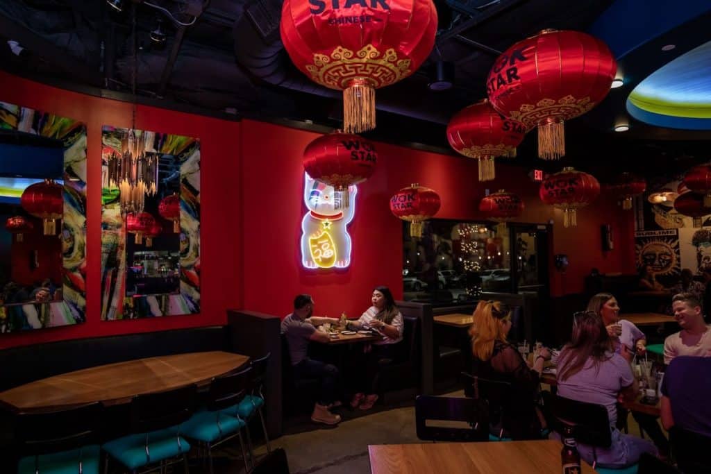 Rock music inspired interiors at Wok Star Chinese restaurant in Dallas