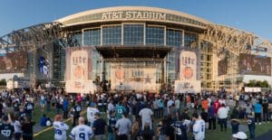Image showing a panoramic view of Dallas Cowboys fans outside of the AT&T Stadium in Arlington during the NFL draft party