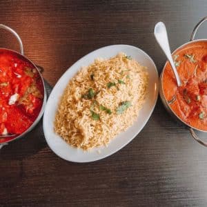 Curries and rice from Shivas Bar and Grill in Dallas