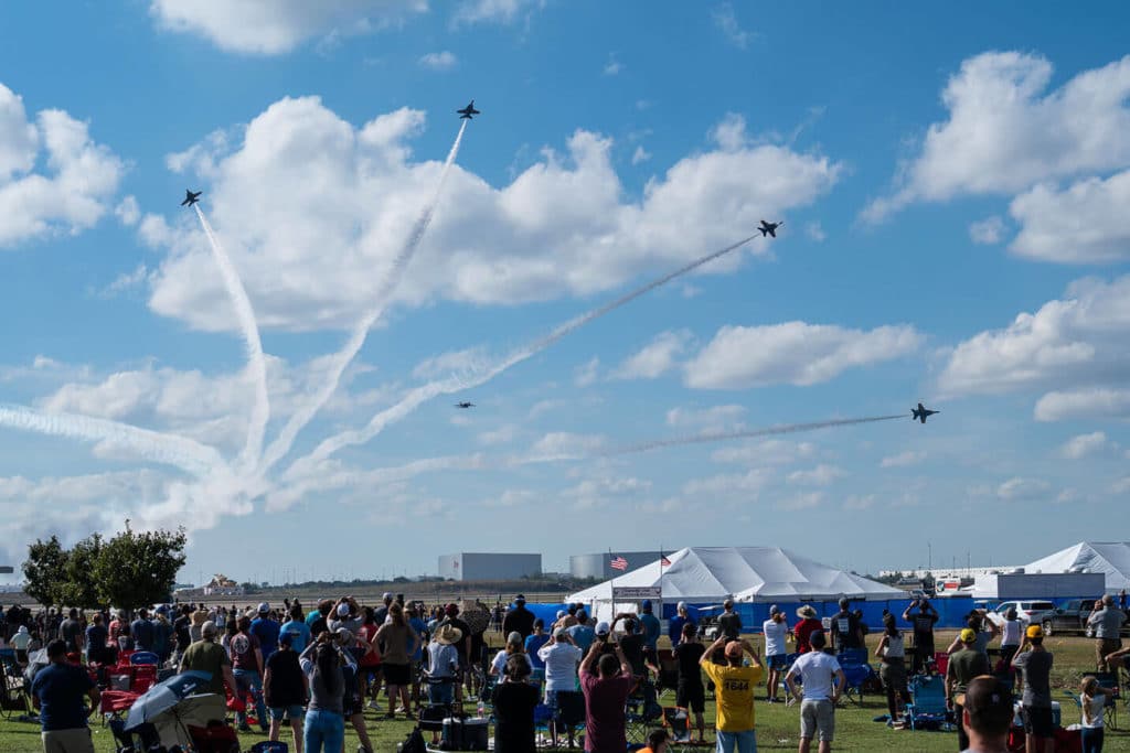 Image showing people watching planes fly overhead at the AllianceTexas Aviation Expo